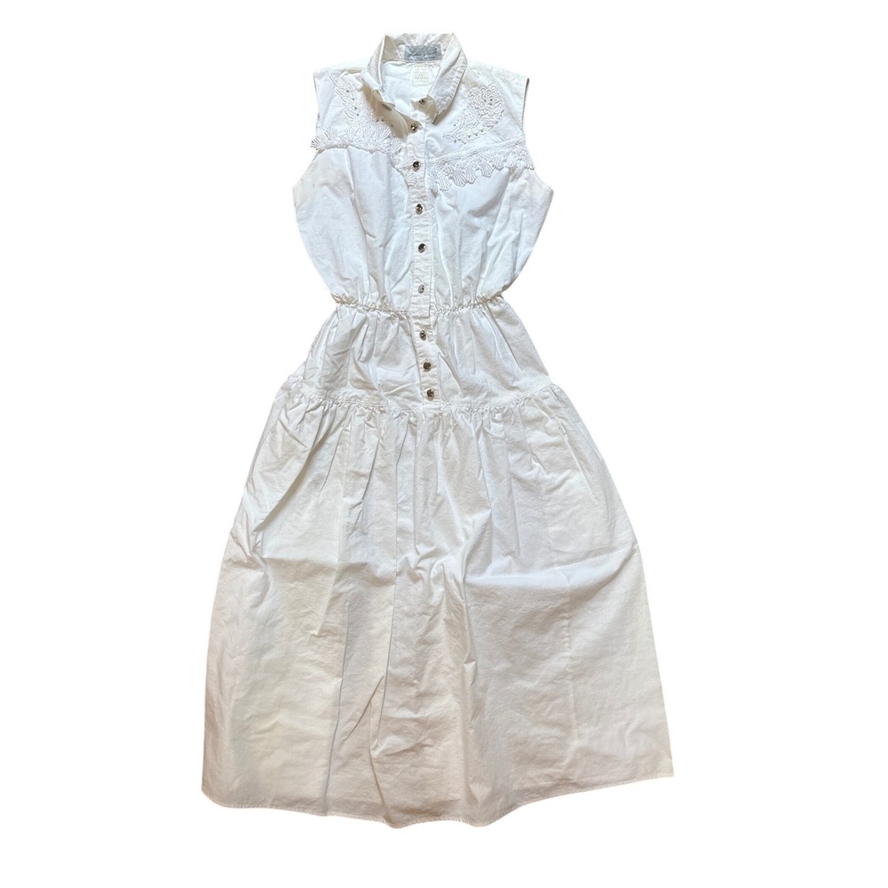Lilia Smitty VTG Vintage Western Prairie Dress‎ White Cotton Lace Midi SIZE 7/8